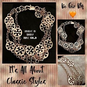 🆕 Tory Burch Authentic Rose Gold Signature Logo 3 Strand Logo Bracelet